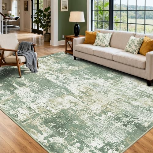 RELEANY Washable 5'x8' Abstract Area Rug for Living Room Light Green