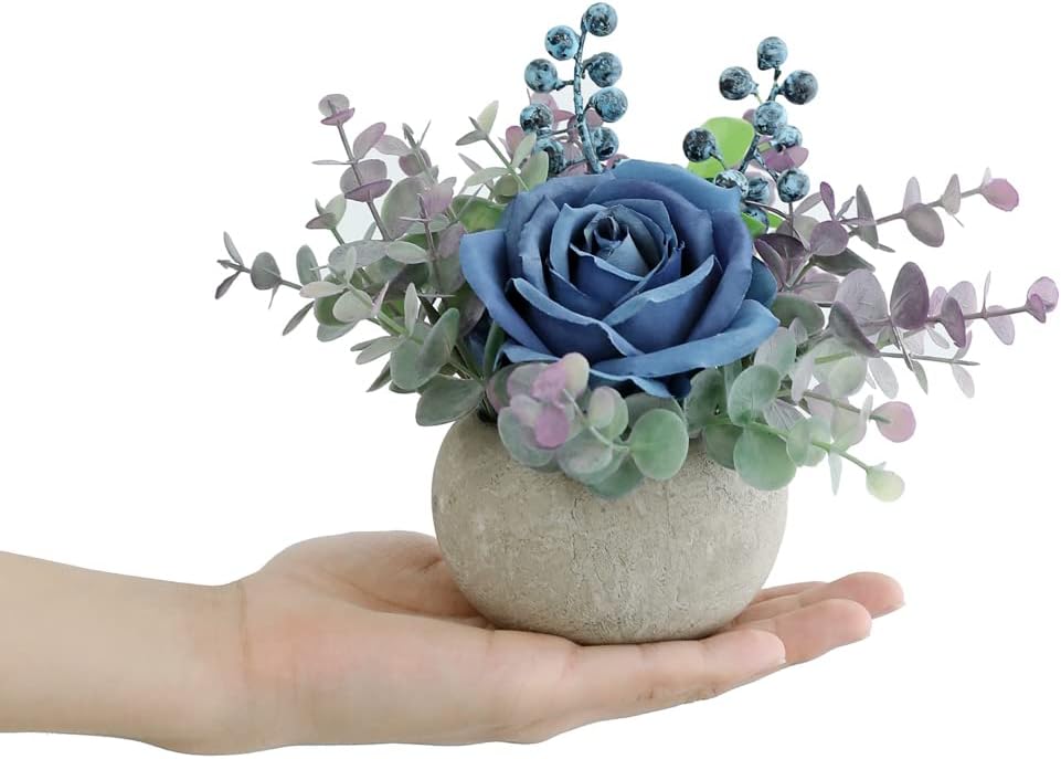 Small Artificial Rose Potted Plant / Blue