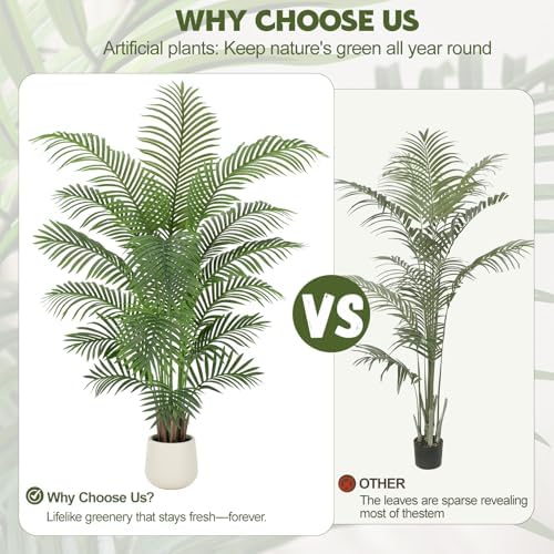 6ft Artificial Palm Tree Tall Faux Palm Tree Indoor Large Fake Plants with 18 Trunks Artificial Plants with White Pot
