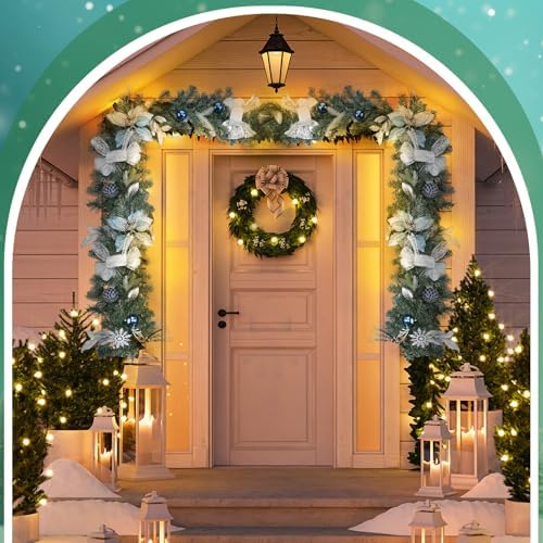Thiccywoov 6 ft LED Prelit Christmas Pine Garland with Ball for Mantel