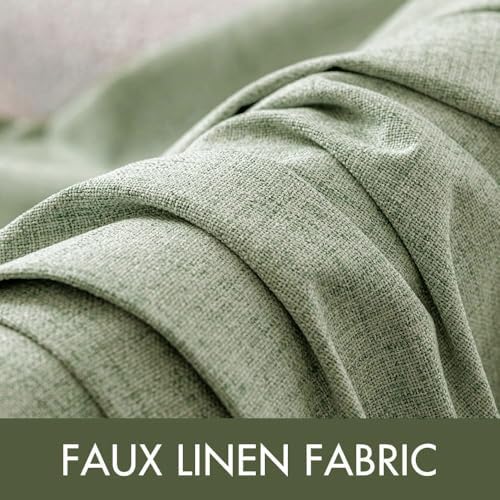 MIULEE Linen Texture Curtains for Bedroom Solid 100% Blackout Thermal Insulated Sage Green Curtains Grommet Room