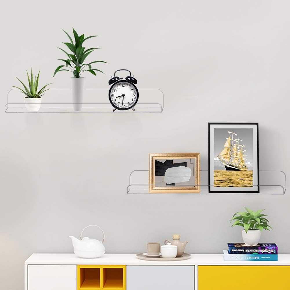 Weiai Clear Acrylic Shelves 15" Floating Wall Mount Ledge Display Bookshelf 4Pack