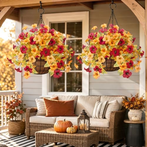 4Pcs Artificial Extra Big Hanging Fall Flowers for Outdoor Planters &Porch