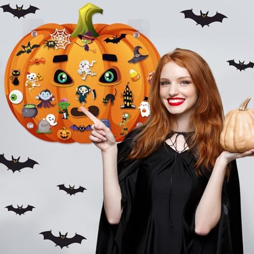 WovWeave 2.79ft DIY Felt Halloween Pumpkin Decor with 44 Pcs Ornaments
