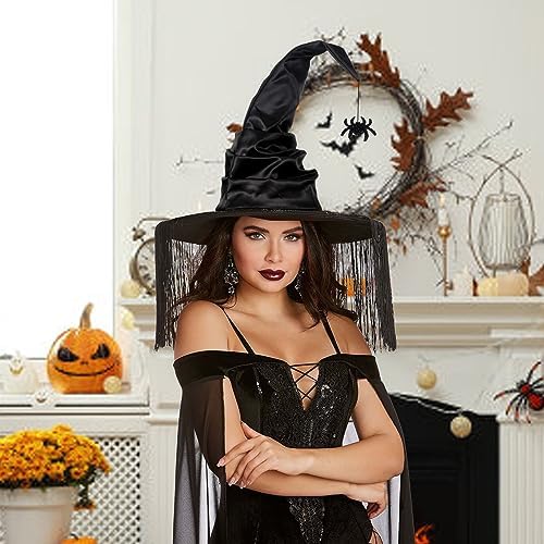 JUSTOTRY Witch Hat for Women - Halloween Women Costume Black