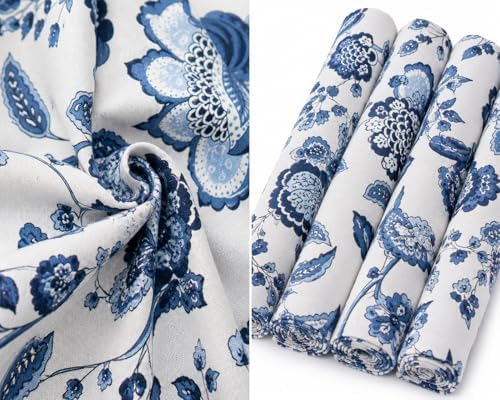 Taran Living Set of 12 Blue Cloth Napkin, Floral Print on 100% Cotton, Absorbent Napkin for Everyday Dining, Guest Dinners, 18X18 inch, Soft and Washable.