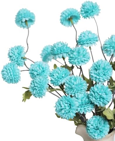 DuHouse 6pcs Artificial Flowers Faux Silk Pompon Mum Chrysanthemum Ball