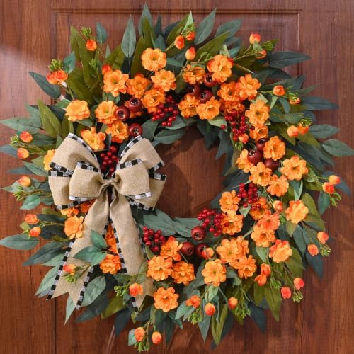 Fall Wreaths for Front Door,26 Inch Wreath for Outdoor Decor(2 Pcs)