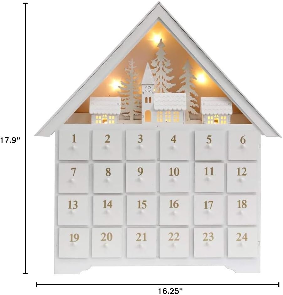 Christmas Wooden Advent Calendar House with 24 Drawers, Countdown to Christmas for Kids, LED Home Decoration, L16.25 x