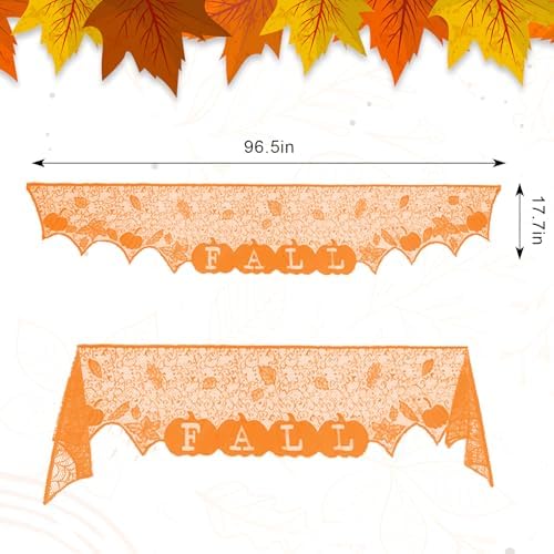 Fall Mantel Scarf Orange Fireplace Mantel Cover for Window Indoor Thanksgiving Decoration Lace Mantel Scarf for Halloween Home Party Holiday Decoration