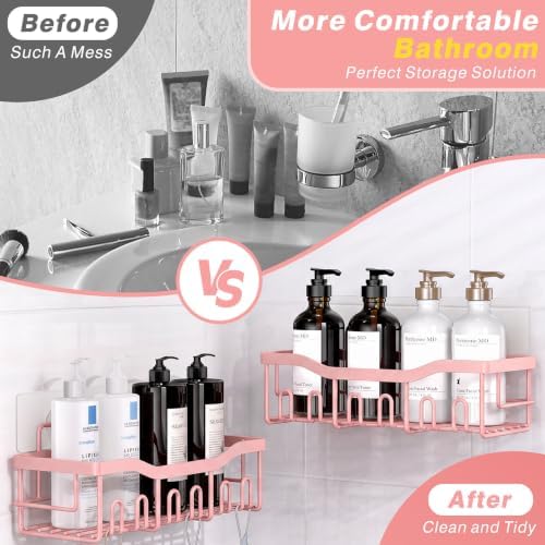 EUDELE 5-Pack Rustproof Stainless Steel Shower Caddy – No Drill Adhesive Bathroom Organizer with Large Capacity