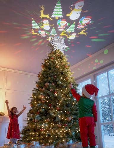 DG-Direct Christmas Tree Topper with 6 Rotating Projection Patterns, Silver