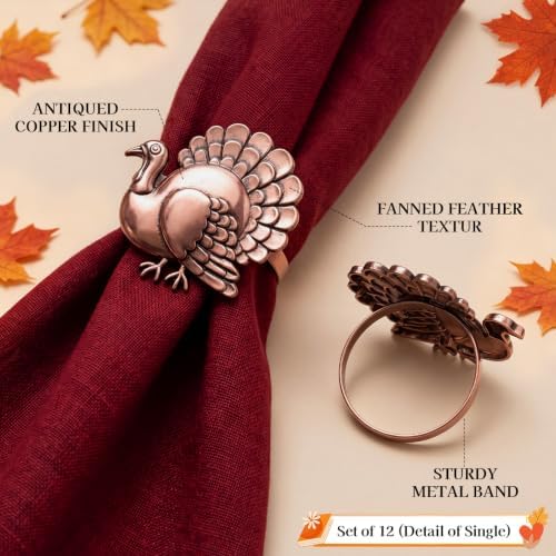 Yungyan 12 Set Thanksgiving Napkin Rings, Turkey Metal Napkin Rings