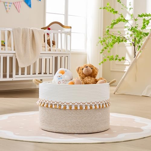 KAKAMAY Large Blanket Basket with Handles, Storage Basket for Living Room