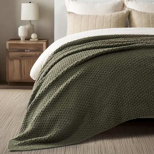 EVERGRACEHOME Chunky Chenille Knit Throw Blanket, 90 x 90, Olive Green