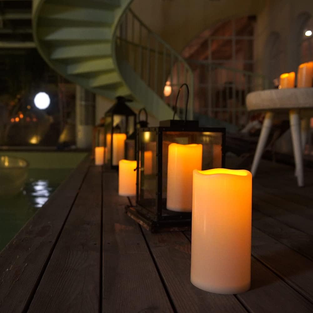 Homemory 4" x 6" Large Waterproof Outdoor Flameless Candles, Battery Operated Flickering LED Pillar Candles with Remote