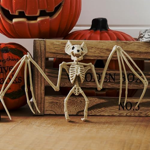2Pcs Bat Skeleton Halloween Decor Sculpture Scary Centrepiece Animal Skeleton Fish Bone for Indoor Outdoor Spooky Scene Garden Decoration