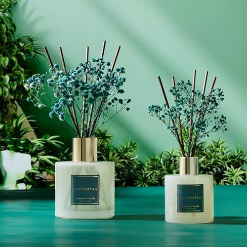 COCORRÍNA Reed Diffuser - Cashmere Vanilla 17 Fl.oz Reed Diffuser with 8 Sticks Scented Diffuser with Preserved Flowers