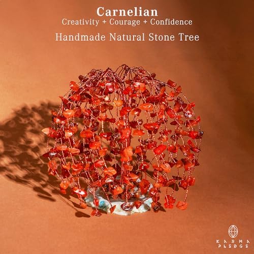 KARMAPLEDGE Chakra Tree of Life Birthday Gifts for Women, Home and Office Decor, Handmade Carnelian Crystal Tree for