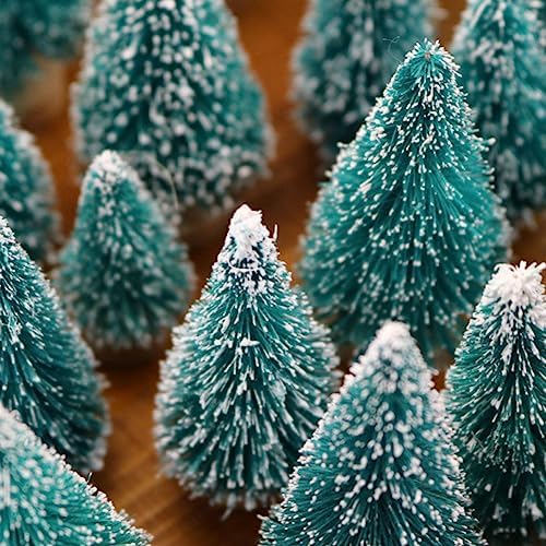 8pcs Mini Christmas Tree, Artificial Bottle Brush Trees with Wood Base, Tabletop Miniature XmasTrees with 4 Small Christmas Wreath, Fake Xmas Tree Ornament, White Christmas Tree for Christmas Décor