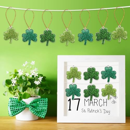 36Pcs St. Patricks Day Ornaments Mini Resin Shamrock Hanging Charms
