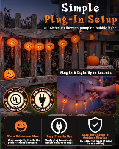 7FT Vintage Halloween Pumpkin Bubble Lights with 7 Bulbs