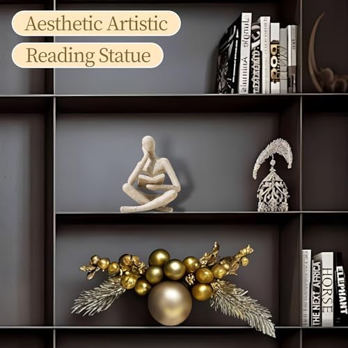 UTTCMK Bookshelf Decor Thinker Statue - Abstract Art Reading Thinker Sculpture Figurine Aesthetic, Modern Home
