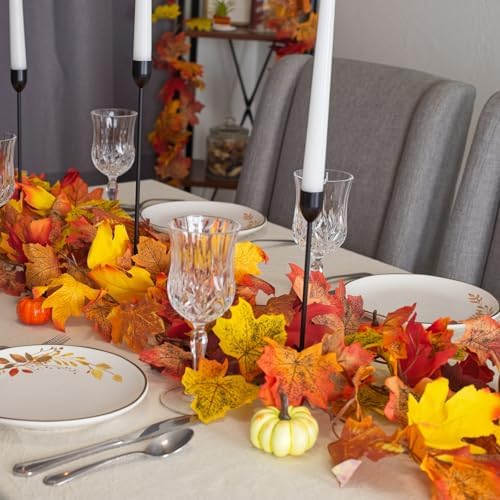 CQURE 24 Pack Fall Leaf Garland, Total 142Ft Artificial Maple Leaf Garland Fall Leaves Autumn Hanging Vines Maple Leaves Thanksgiving Decor for Home Fireplace Party