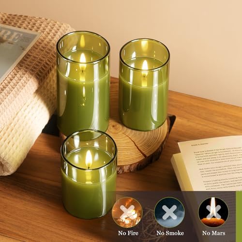 Tyawon Glass Battery Operated LED Flameless Candles with Remote and Timer, Real Wax Candles Warm Color Flickering Light