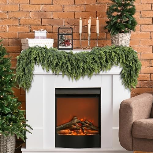 Sggvecsy 6Ft Christmas Cedar Garland Real Touch Artificial Pine Cypress Realistic Greenery Garland for Table Wall Mantle Indoor Fireplace Home Holiday Winter Xmas Decoration (2 Pack)
