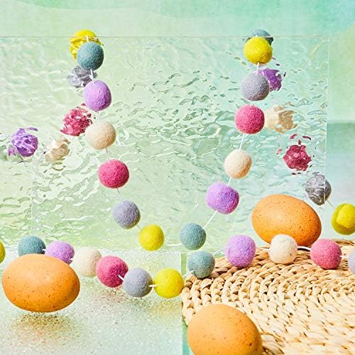 WILLBOND 2 Pc 6.5 ft Wool Felt Pom Ball Garland,Novel Colors