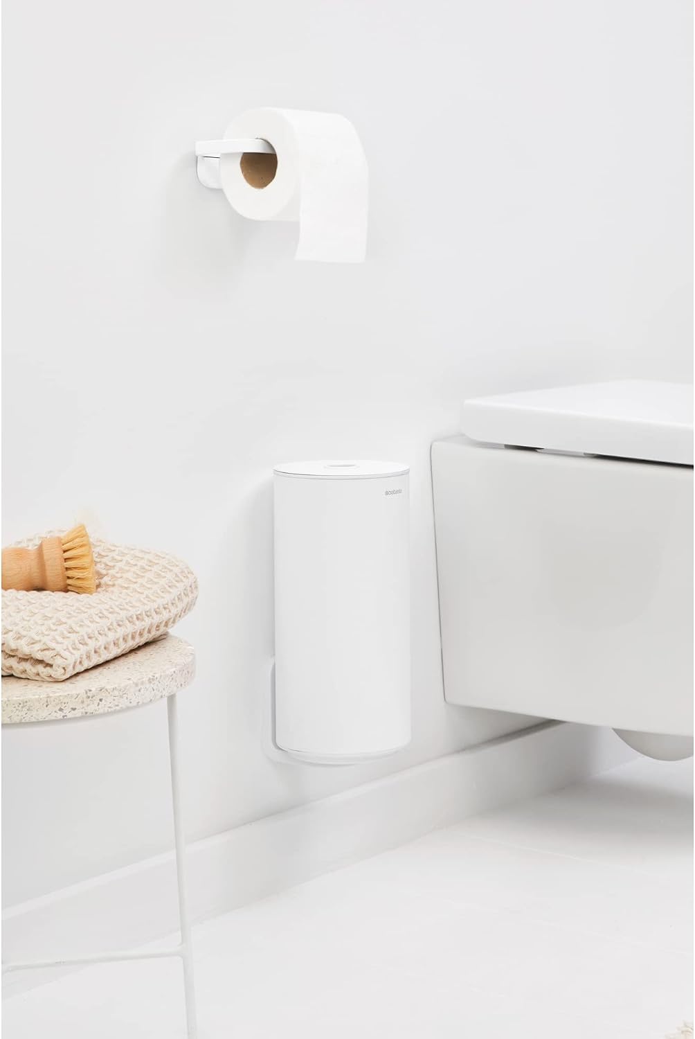 Brabantia Mindset Toilet Roll Dispenser (Mineral Fresh White) Anti-Rust, Discreet Bathroom Tissue Holder, 2 Spare Rolls