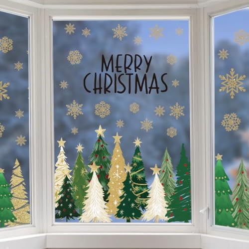Horaldaily 68 PCS Christmas Window Cling Sticker, Christmastree Home Party Supplies Shop Window Glass Display Decoration