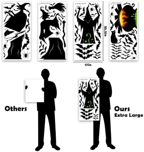 Bunny Chorus Halloween Decorations Window Clings Decor, Extra Large 3 Witches with Black Cat Bat Spider Cauldron Silhouette Halloween Window Stickers Indoor, School Home Office Party Supplies 4 Sheets