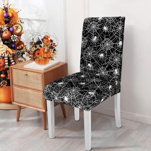 Halloween Chair Covers for Dining Room Set of 4 Halloween Dining Chair Protectors 4 Pcs Stretch Removable Washable Chair Slipcovers 4 Pack for Scary Home and Party Decor