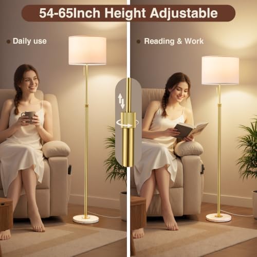 Ambimall Height Adjustable Modern Gold Floor Lamp, Gold & White
