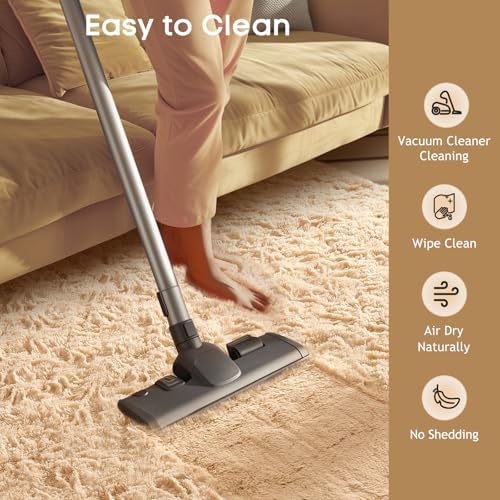 Ophanie Beige Rugs for Living Room Bedroom, 5x8 Fluffy Fuzzy Furry Carpet, Plush Soft Shaggy Bedside Indoor Floor Area