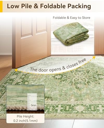 RELEANY Washable Area Rug, 7'x9', Green/Yellow