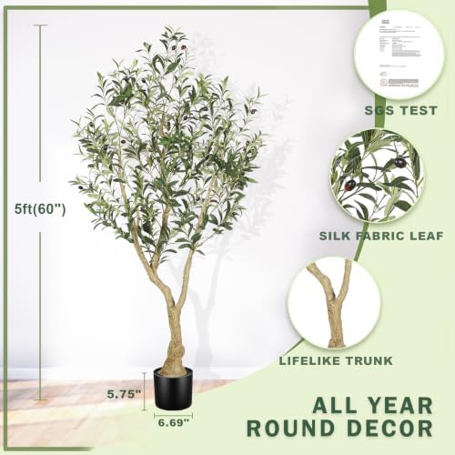 LYERSE Olive Tree 5ft with Large Olive Branches and Lifelike Fruits