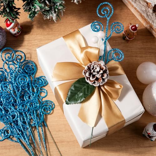 Ysleen 50 Pcs Glitter Tree Picks and Sprays Twigs Branches, Blue