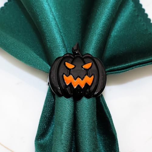 6 Pcs Halloween Napkin Rings Set Pumpkin Napkin Ring Holders Black Spooky Metal Alloy Serviette Buckles for Halloween Kitchen Dinner Table Party Decorations