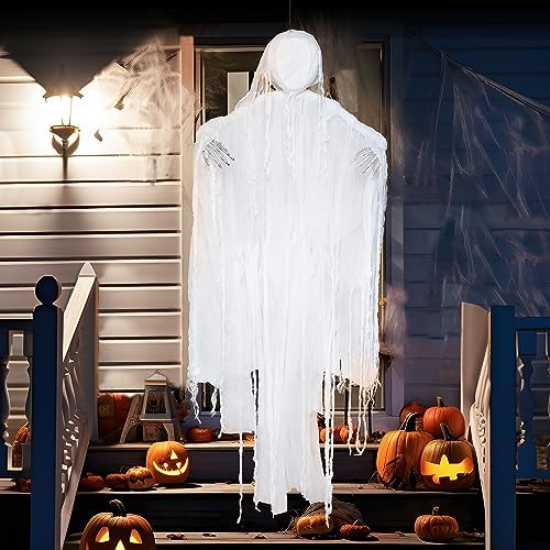 JOYIN 63” Halloween Hanging Ghost Decorations Outdoor, White Faceless Grim Reaper in White Horror Robe for Halloween Tree Yard Party Outside Hanging Decorations Party Supplies