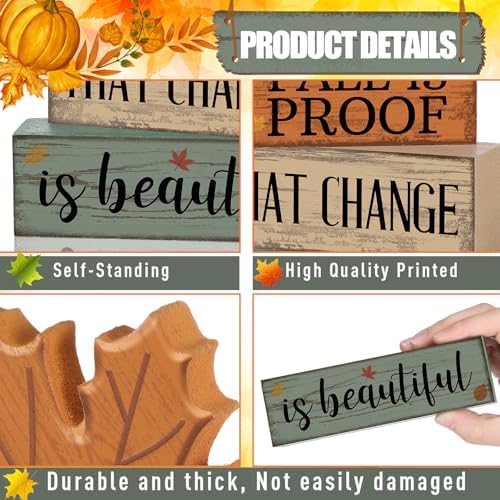 Lineshading 4 Pcs Fall Decoration For Home Wooden Maple Leaf Stacked Decor