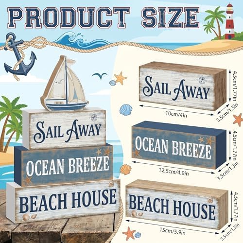 Britimes Tiered Tray Decor Set, 4 Pack, Wooden Table Sign, Nautical Ocean