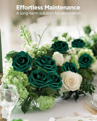 InnoGear Fake Roses 50 Pcs Hunt Green Flowers Artificial Faux Foam Floral