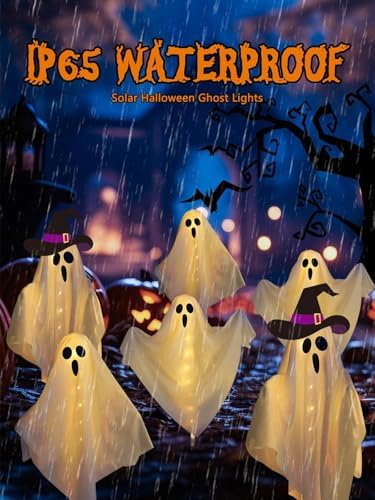 3-Pack & Solar Powered Ghost Halloween Decorations Outdoor, Auto On/Off