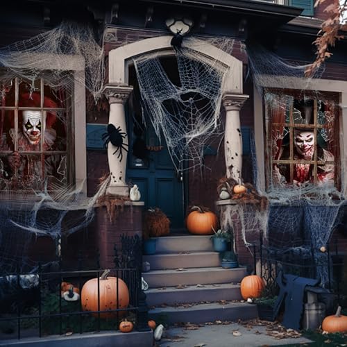 Newwiee 2 Pcs Scary Halloween Curtain Window Silhouette Cover Blood Clown
