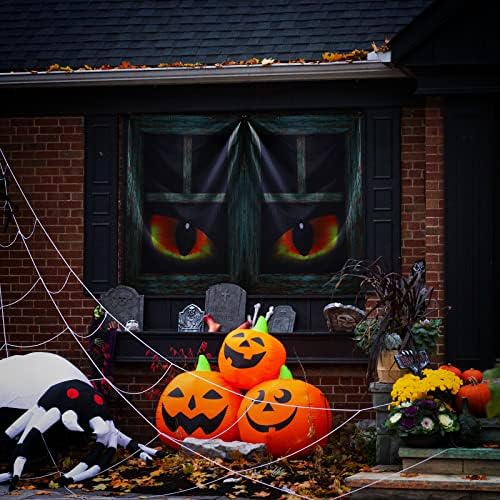 Irenare 2 Pcs Halloween Eyes for Windows, Curtain Panels Black Window Treatment Scary Eye Halloween Window Posters Silhouette for Bedroom Living Room, 34.49 x 60.24 Inches(Cat)
