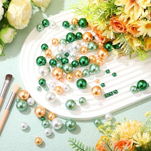 Junkin 300 Pcs Faux Pearl Vase Filler No Hole Beads, Green White Yellow