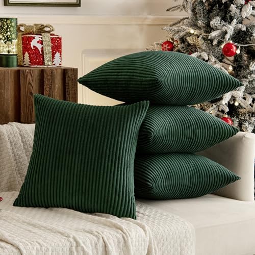 MIULEE Soft Corduroy Decorative Throw Pillow Covers Army Green 16x16